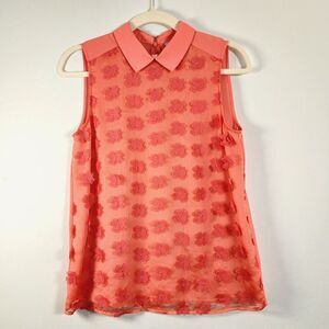 Halogen 3D Floral Top XS Coral Peter Pan Collar Feminine Spring